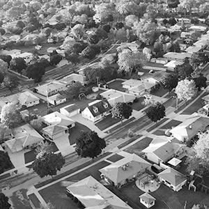 Overhead shot of a suburban neighborhood