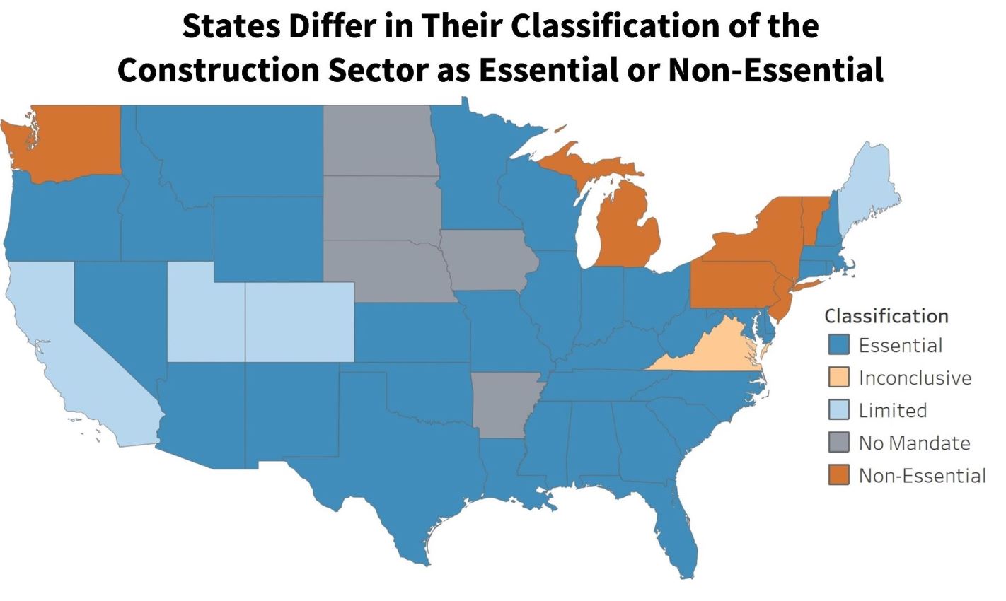  States Differ in Their Classification of the Construction Sector as Essential or Non-Essential 
