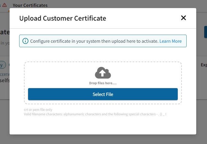 Upload Customer Certificate