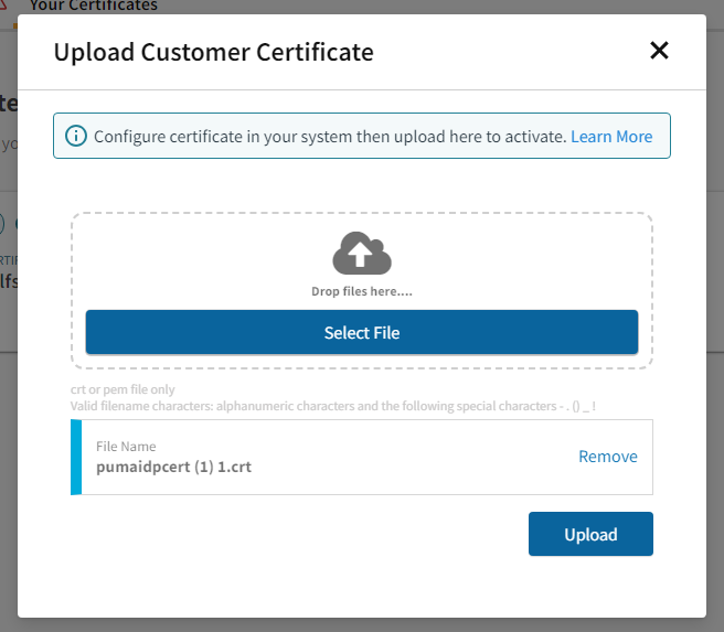 Complete Customer Certificate Upload