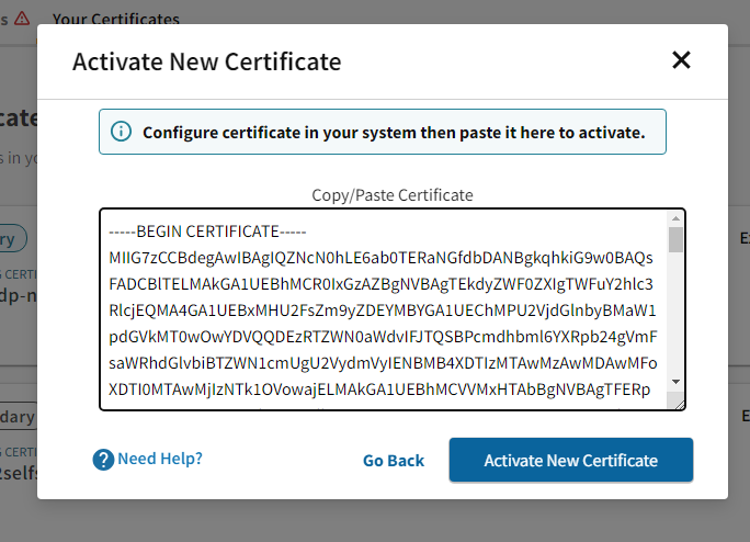 Activate New Certificate button