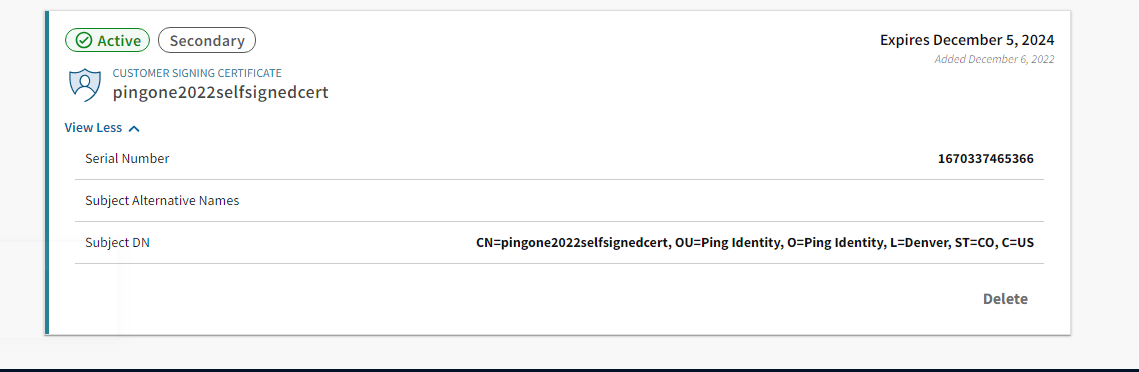 Secondary certificate